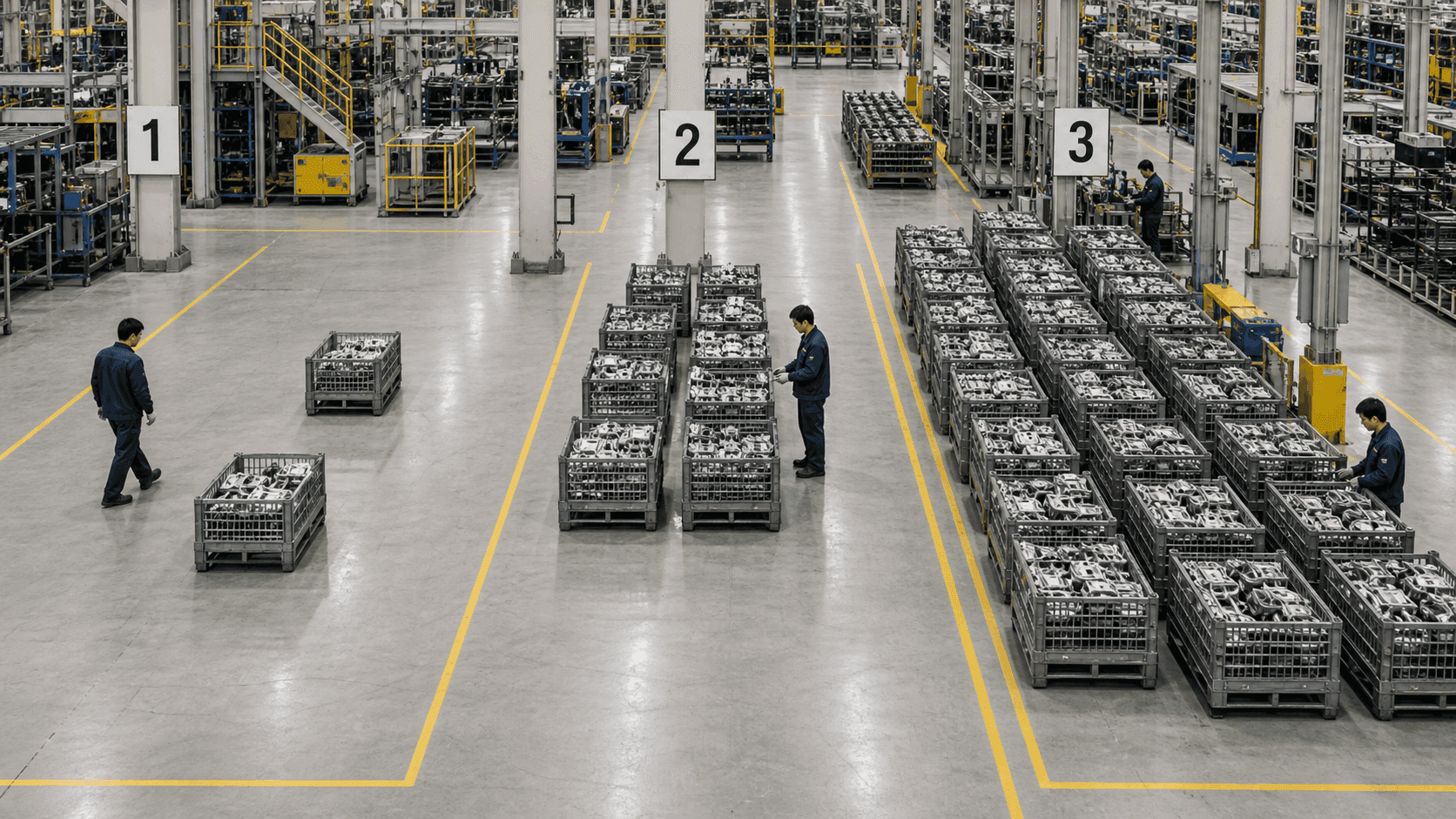 Manufacturing floor comparing work in process quantity and bottleneck status by zone
