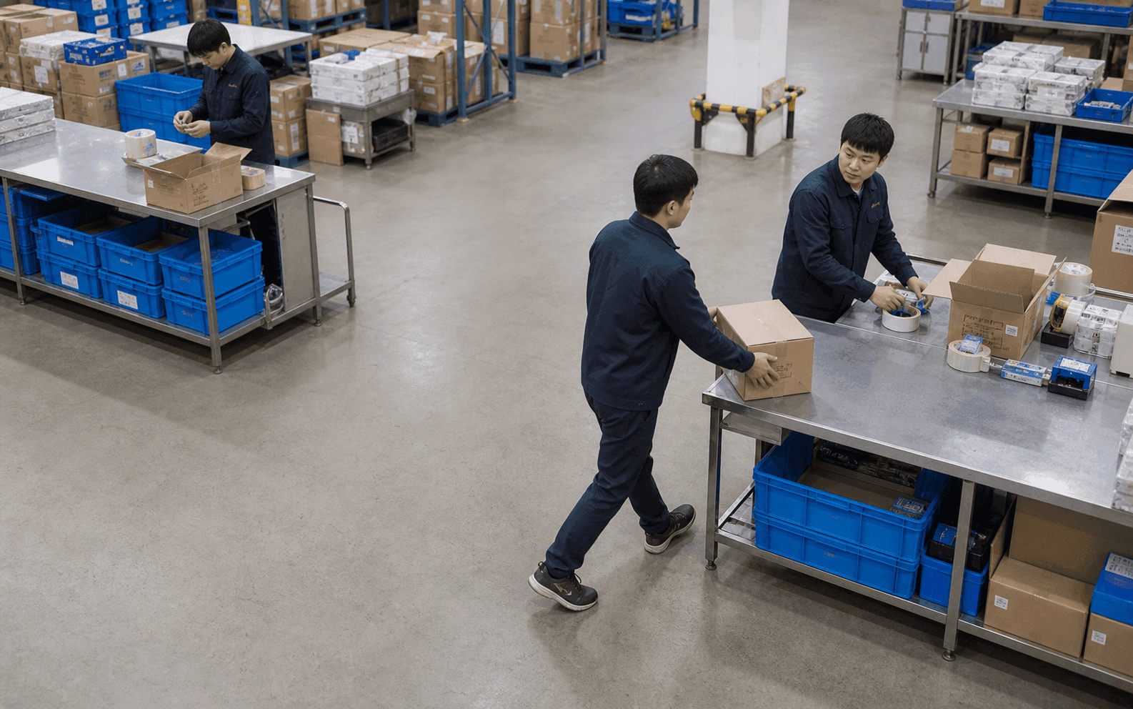 Warehouse worker supporting the work of another process